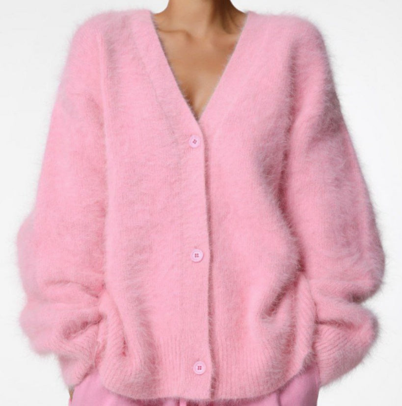Cardigan boutonné à col en V ample Mode automne hiver Pull tricoté à simple boutonnage Haut Vêtements pour femmes