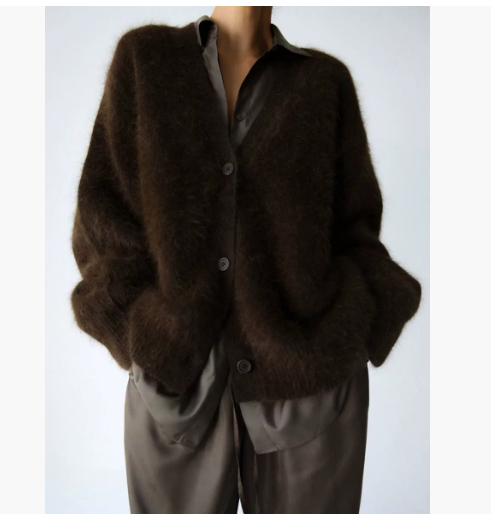 Cardigan boutonné à col en V ample Mode automne hiver Pull tricoté à simple boutonnage Haut Vêtements pour femmes