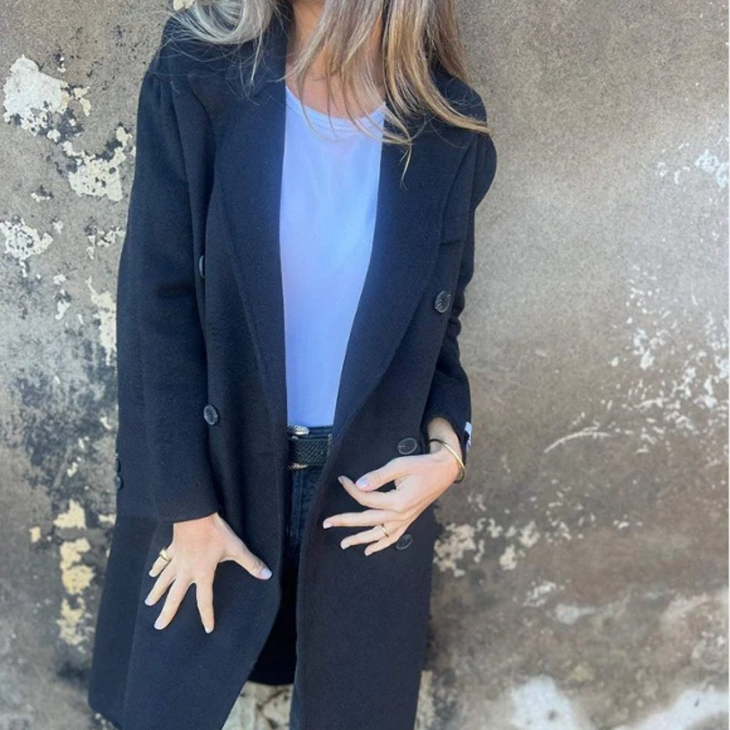 Veste décontractée pour femmes, mi-longue, à revers, manches longues et boutonnage croisé