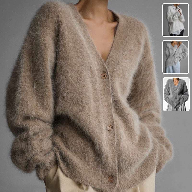 Cardigan boutonné à col en V ample Mode automne hiver Pull tricoté à simple boutonnage Haut Vêtements pour femmes