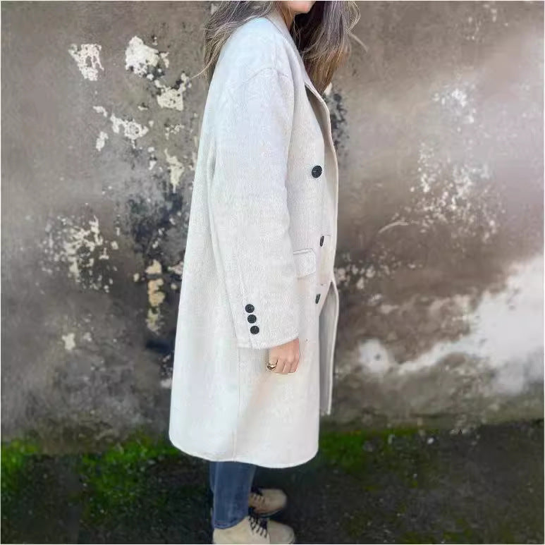 Veste décontractée pour femmes, mi-longue, à revers, manches longues et boutonnage croisé