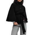 Manteau d'hiver à col haut avec manches chauve-souris, ceinturé, mode, ample, élégant avec boutons, trench-coat pour femmes